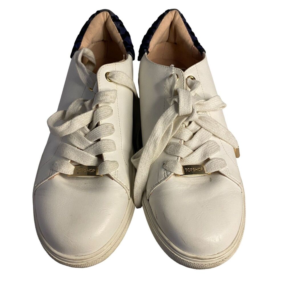 #8063 Women's White with Blue Cheetah Print TopShop Shoes Size 10 US